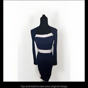 SHEIN Navy and White Long-Sleeve Bodycon Dress with Square Neck